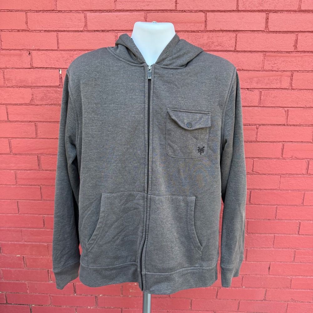 Vtg Y2K Zoo York Sherpa Lined Hoodie Mens Size‎ Large Gray Zip Up Skater Grunge